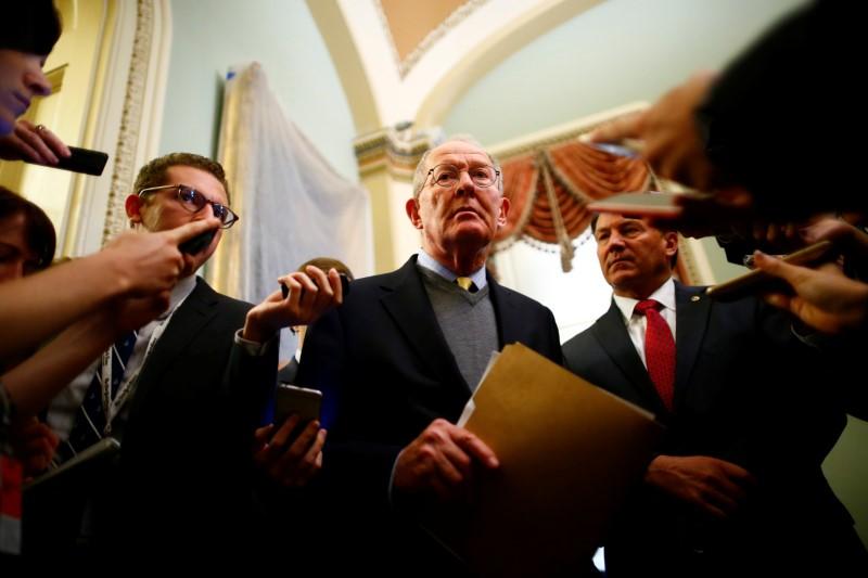 Senator Lamar Alexander (R-Tenn.) speaks to reporters on following a policy luncheon on Capitol Hill in Washington, on Oct. 17, 2017. (Eric Thayer/Reuters)