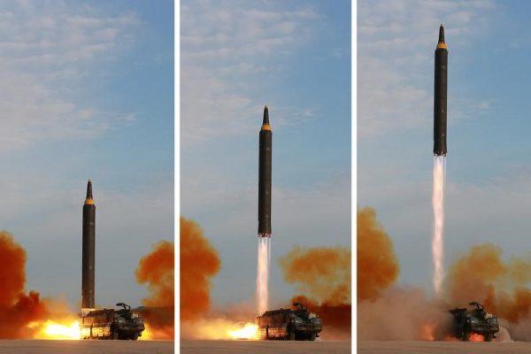 The Hwasong-12 missile in this undated combination photo released by NorthKorea's Korean Central News Agency (KCNA) on Sept. 16, 2017. (KCNA via REUTERS)