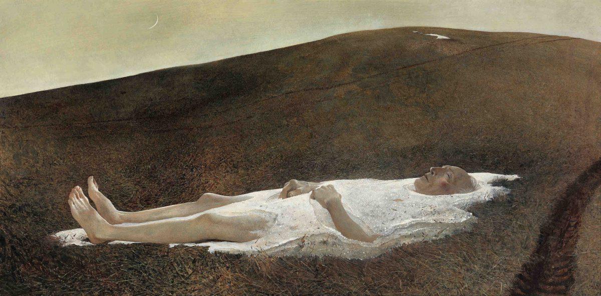 "Spring," 1978, by Andrew Wyeth. Tempera on hardboard panel, 24 inches by 48 inches. Brandywine River Museum of Art, Chadds Ford, Pennsylvania, gift of George A. Weymouth and his son in memory of Mr. and Mrs. George T. Weymouth. [Andrew Wyeth / Artist Rights Society (ARS)]