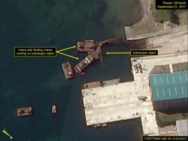 An annotated satellite image shows the facility in North Korea's Sinpo South Shipyard. Satellite imagery provided by <a class="" href="https://www.planet.com/">Planet</a>; analysis by 38 North (Planet / 38 North.)