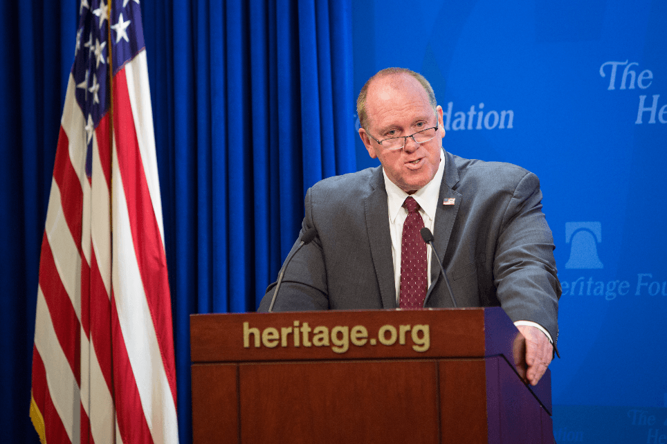 Thomas Homan, acting director of Immigration and Customs Enforcement (ICE), at an immigration event at the Heritage Foundation in Washington on Oct. 17, 2017. (Benjamin Chasteen/The Epoch Times)