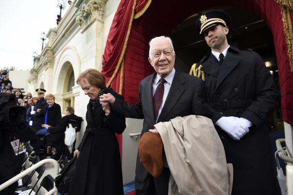 Former President Jimmy Carter and First Lady Rosalynn Carter arrive for the Presidential Inauguration of Donald Trump at the U.S. Capitol on Jan. 20, 2017. (Saul Loeb - Pool/Getty Images)