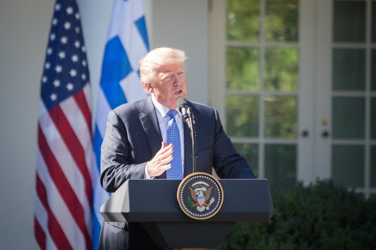 President Donald Trump at a press conference with Greek Prime Minister Alexis Tsipras, in the Rose Garden of the White House in Washington on Oct. 17, 2017. (Benjamin Chasteen/The Epoch Times)