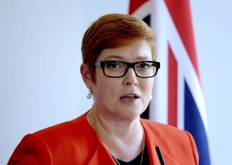 Australian Defence Minister Marise Payne speaks during a news conference with British Foreign Secretary Boris Johnson, Defence Secretary Michael Fallon, and Australian Foreign Minister Julie Bishop, at the Royal Hospital Chelsea in London, Britain Sept. 9, 2016. (Reuters/Nick Ansell/Pool)
