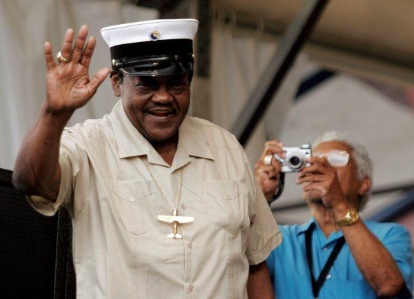 Musician Fats Domino tips his hat to the crowd during the New Orleans Jazz and Heritage Festival in New Orleans on May 7, 2006. (REUTERS/Lee Celano/File Photo)