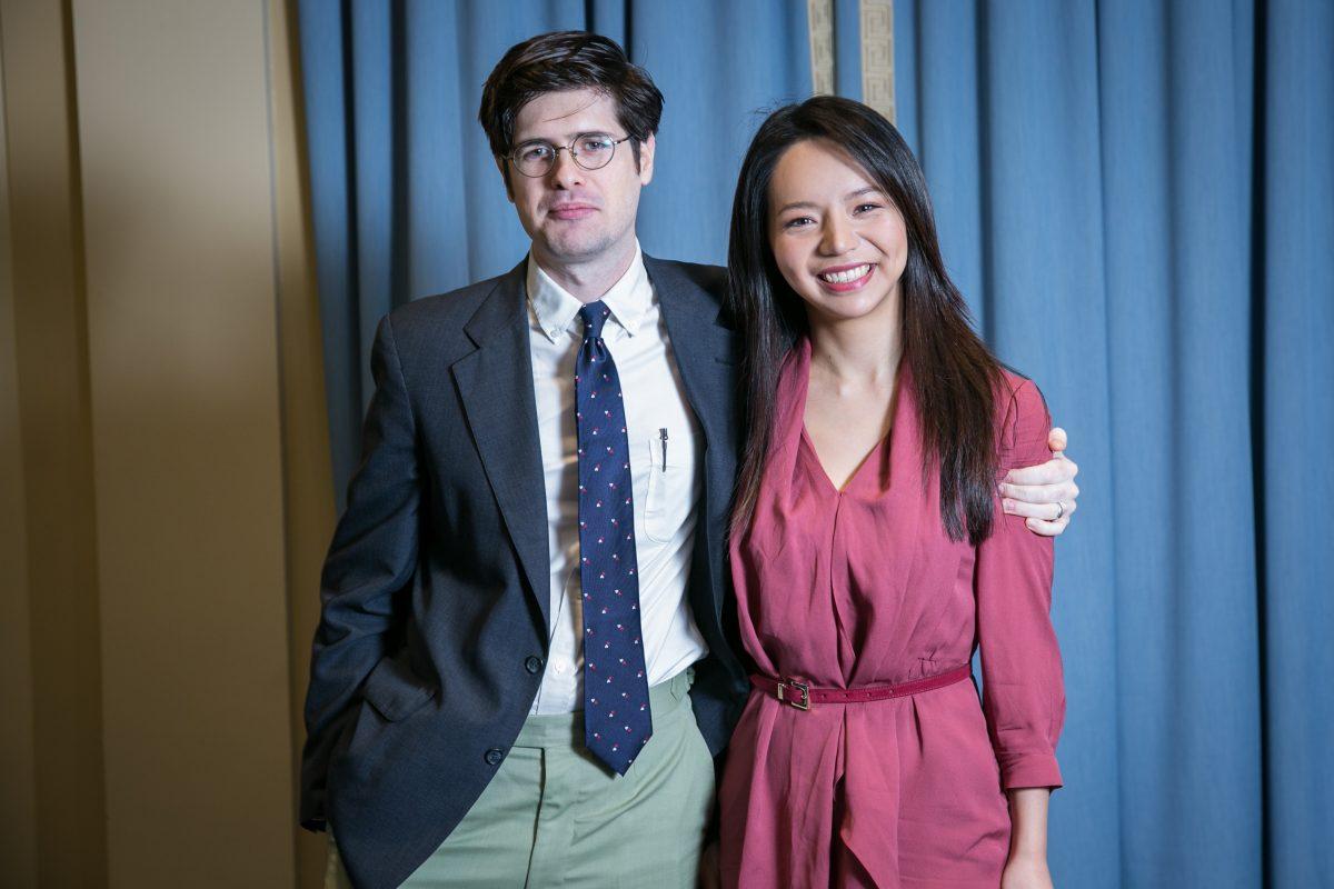 Former Miss World Canada and actress Anastasia Lin, and Matthew Robertson, at a screening of Lin’s movie “The Bleeding Edge,” in Washington on Oct. 18, 2017. (Benjamin Chasteen/The Epoch Times)