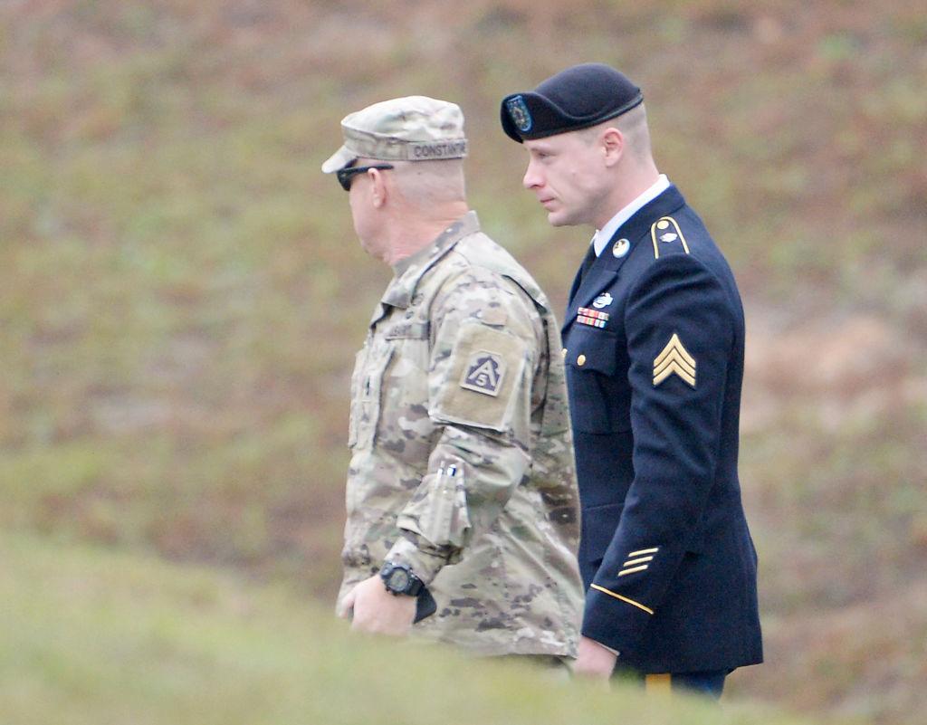 U.S. Army Sgt. Robert Bowdrie 'Bowe Bergdahl' is escorted into the Ft. Bragg military courthouse for his sentencing hearing on October 23, 2017. (Photo by Sara D. Davis/Getty Images)