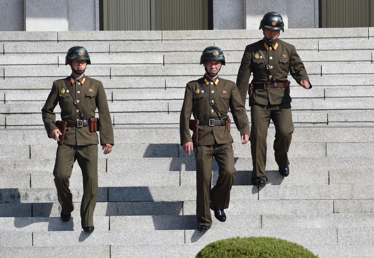 North Korean soldiers while US Secretary of Defense Jim Mattis visits the Demilitarized Zone on Oct. 27, 2017. (JUNG YEON-JE/AFP/Getty Images)
