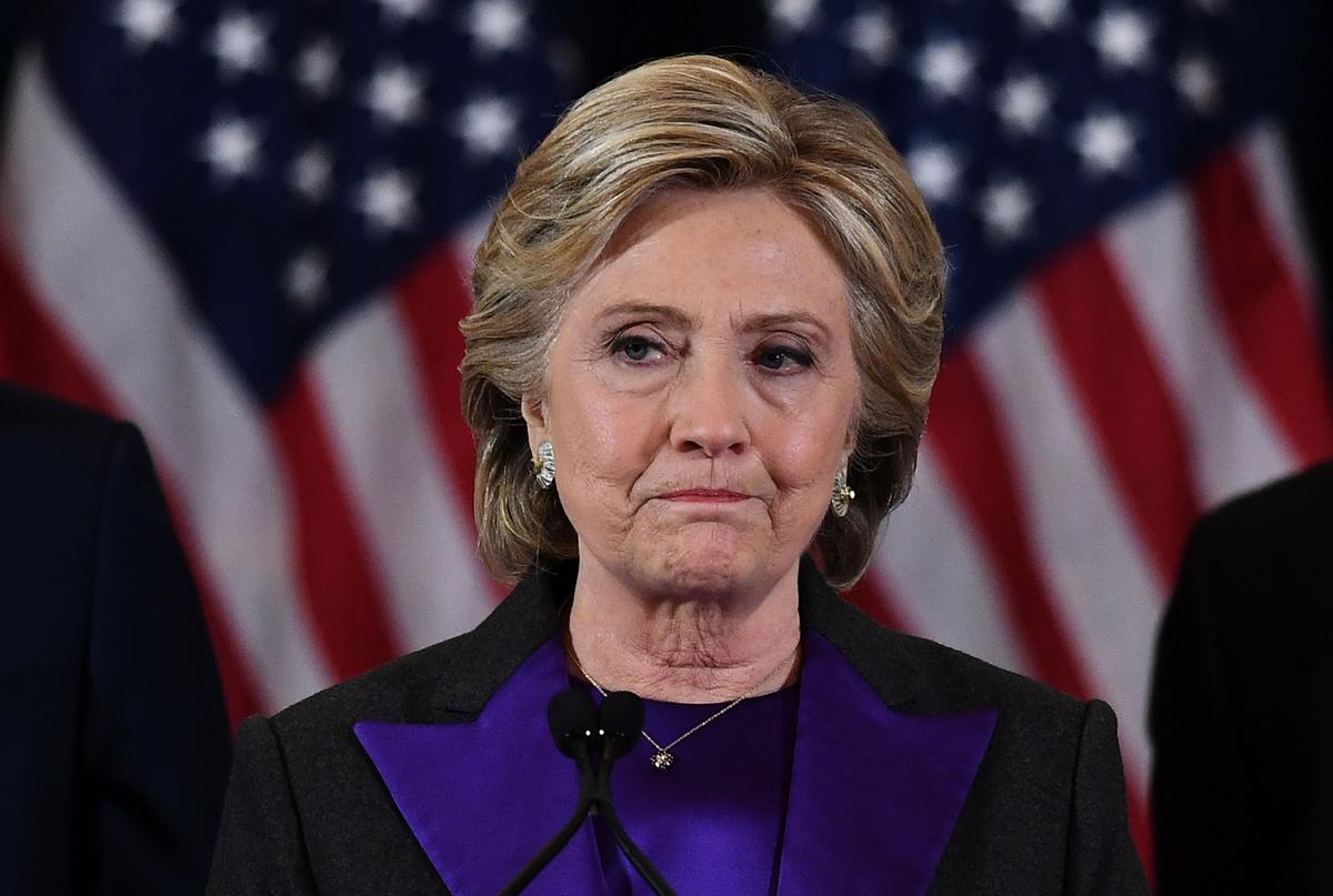 Democratic presidential candidate Hillary Clinton makes a concession speech after being defeated by Republican president-elect Donald Trump in New York on Nov. 9, 2016. (JEWEL SAMAD/AFP/Getty Images)