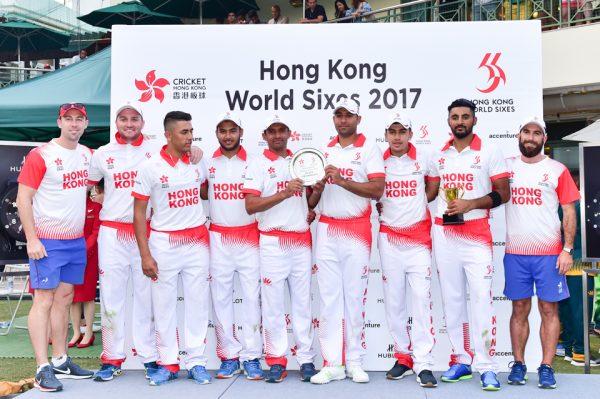 Hong Kong winners of the Hong Kong World Cricket Sixes Plate competition at KCC on Sunday Oct 29, 2017 (Bill Cox/Epoch Times).