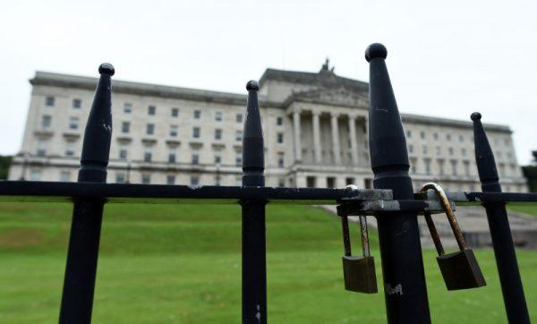 A gate is padlocked in front of Stormont Castle, the seat of devolved government in Belfast, Northern Ireland on June 28, 2017. (Reuters/Clodagh Kilcoyne)