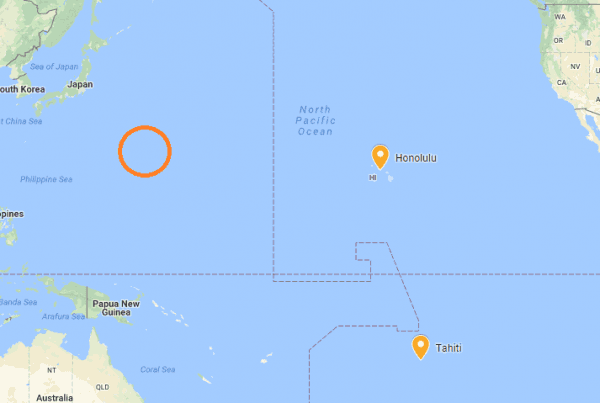 A map showing the position of Honolulu, Tahiti, and the approximate place where Jennifer Appel and Tasha Fuiaba were found. (Screenshot via Google My Maps)