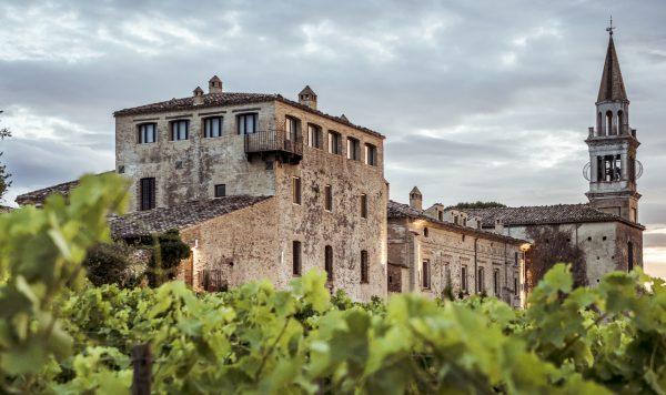 Castello di Semivicoli in Abruzzo, with grapevines in the foreground. (Courtesy of Castello di Semivicoli)