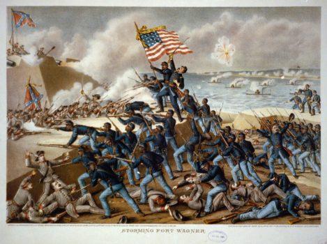 “Storming of Fort Wagner,” 1890, by Kurz and Allison. Lithograph. (Public domain)