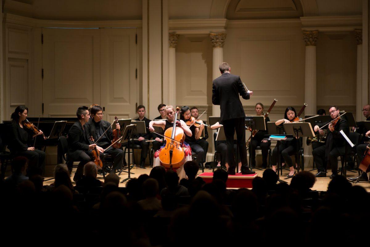 Zoë Nagle, a cello student of CIT's Christopher Marwood, "soared in the lyrical variations” of Tchaikovsky’s “Rococo Variations" in her NY Concerti Sinfonietta Carnegie Hall debut. (James Eden)