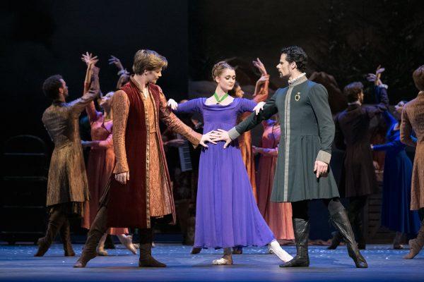 Harrison James as Polixenes, Hannah Fischer as Hermione, and Piotr Stanczyc as Leontes in "The Winter's Tale." (Karolina Kuras)
