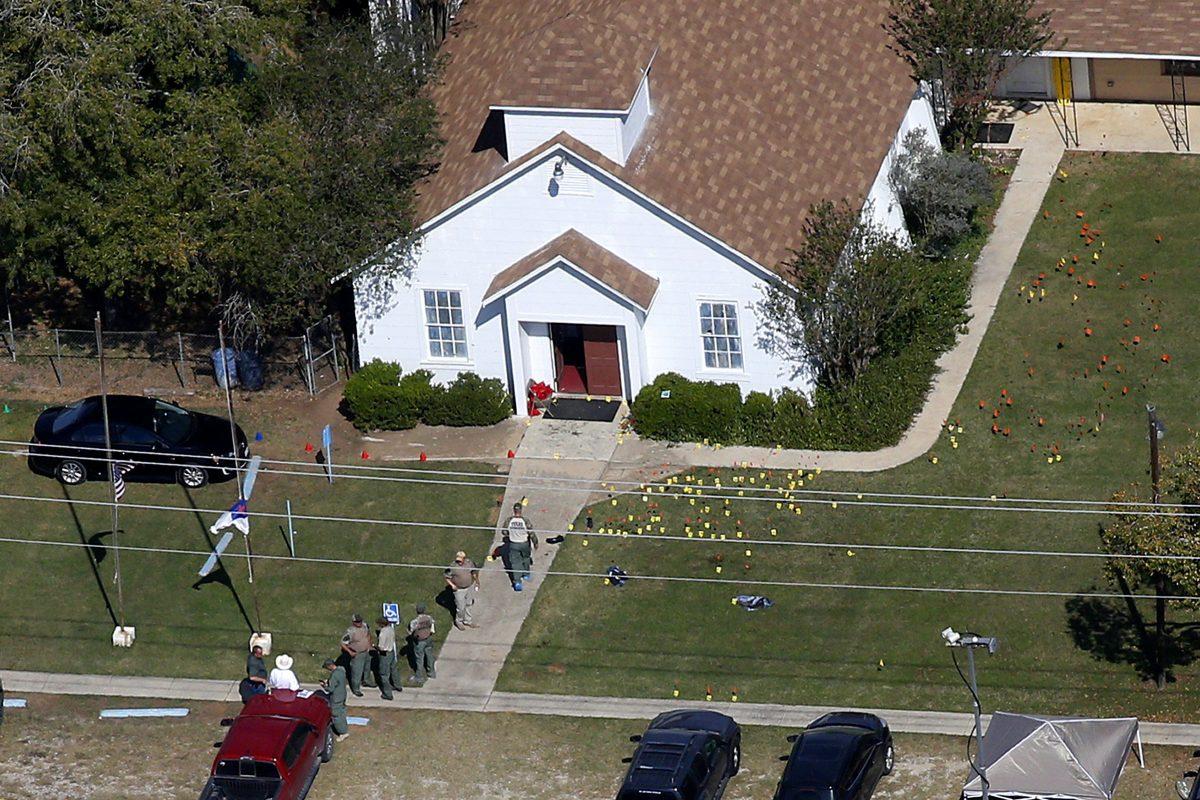 An aerial photo showing the site of a mass shooting at the First Baptist Church of Sutherland Springs, Texas, on Nov. 6, 2017. (Reuters/Jonathan Bachman)