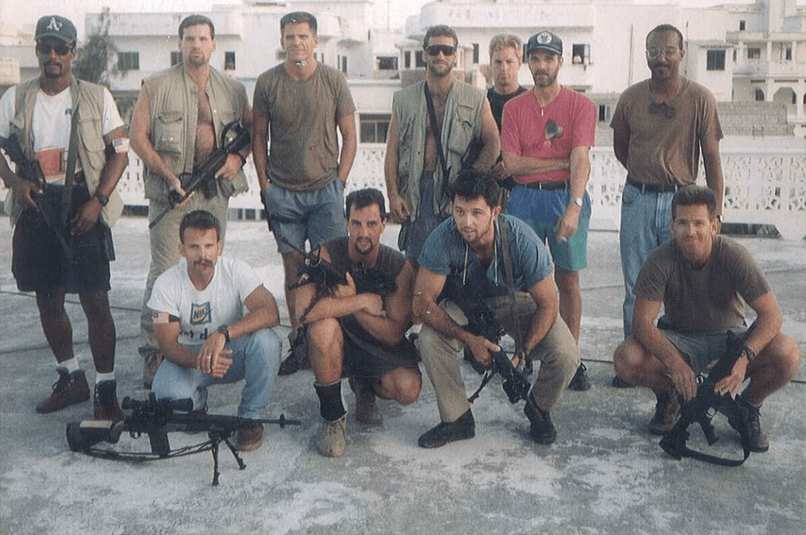 Navy SEAL Howard Wasdin (bottom, center-right) with his team at the Pasha safe house in Mogadishu in 1993. (Courtesy of Howard Wasdin)