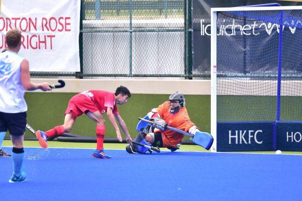 Good effort by Shaheen-A No 7, Chan Tsz Ming, but the ball just misses the HKFC-A goal, on Sunday No5 5, 2017. (Bill Cox/Epoch Times)