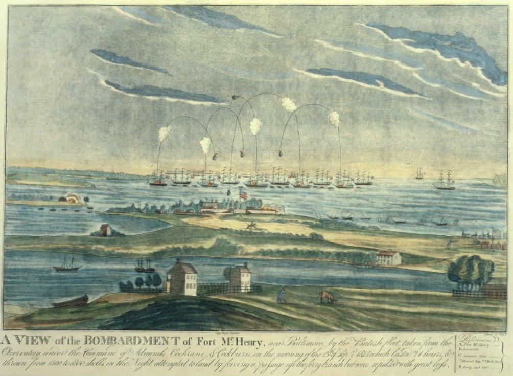 A view of the bombardment of Fort McHenry, near Baltimore, by the British fleet on the morning of Sept. 13, 1814. (Public Domain)