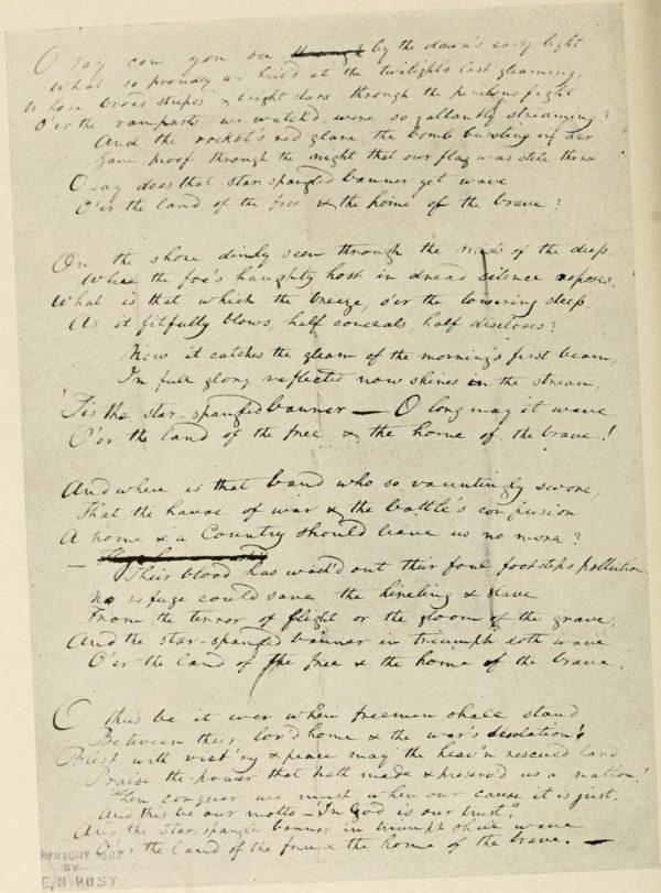 Francis Scott Key's original manuscript copy of his "Star-Spangled Banner" poem, now on display at the Maryland Historical Society. (Public Domain)