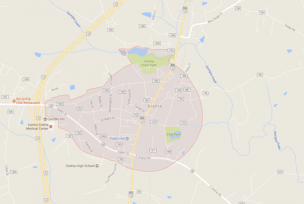 Gretna, Virginia where Marilyn Holley believes she was bitten by lone star ticks. (Screenshot via Google Maps)