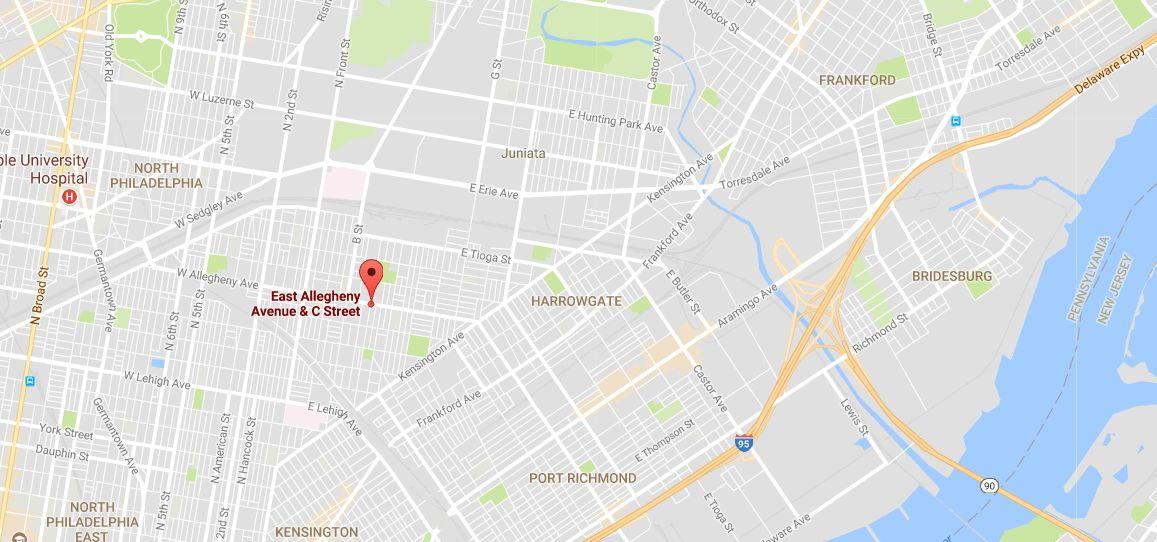 C Street and Allegheny in Philadelphia, where the shooting was reported, (Google Maps)