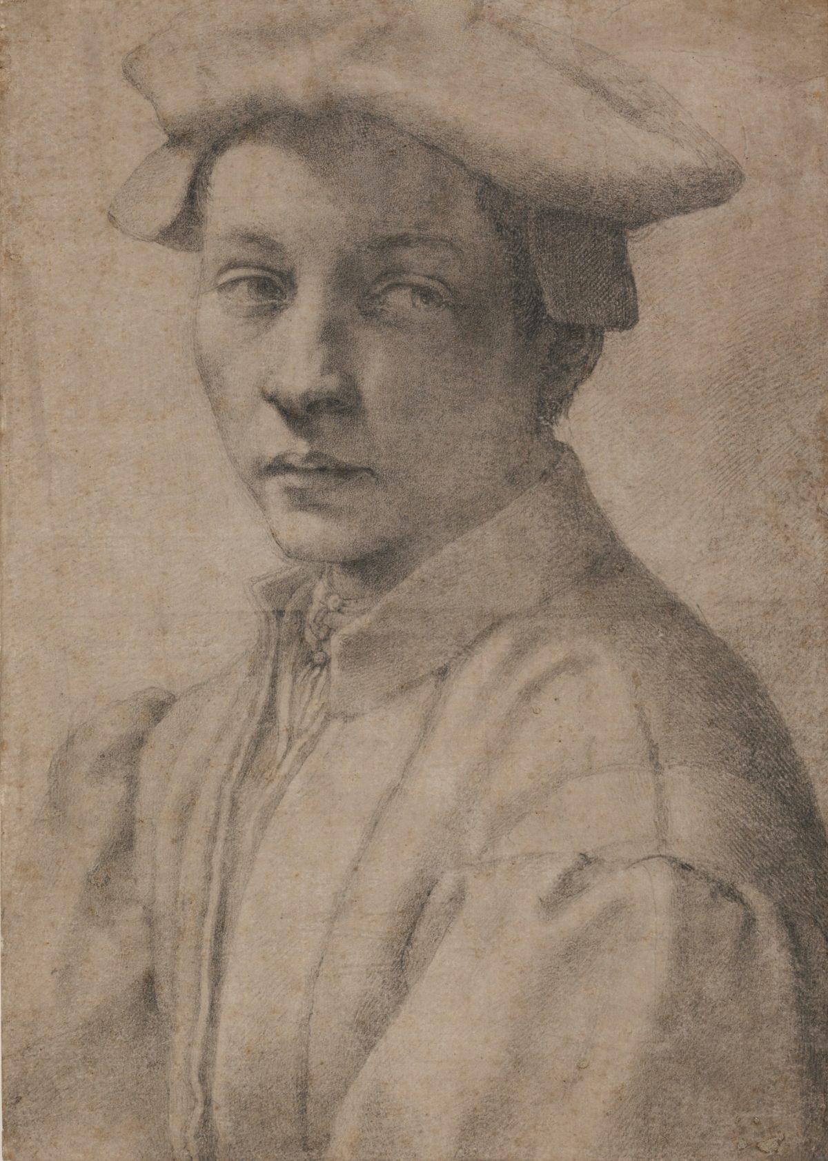 Portrait of Andrea Quaratesi, 1532, by Michelangelo Buonarroti (1475–1564). Drawing, black chalk. 16 3/16 inches by 11 ½ inches. (The British Museum, London)
