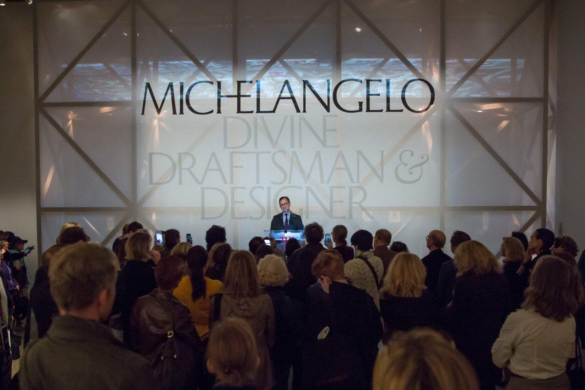 Daniel H. Weiss, president and CEO of The Met, gives introductory remarks at the press preview of the exhibition "Michelangelo: Divine Draftsman & Designer" at The Metropolitan Museum of Art in New York on Nov. 6, 2017. (Benjamin Chasteen/The Epoch Times)