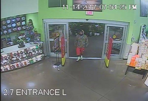 A security camera image of a man who stole a Salvation Army donation kettle in Savannah, Ga., on Nov. 14, 2017. (Savannah-Chatham Metropolitan Police Department)