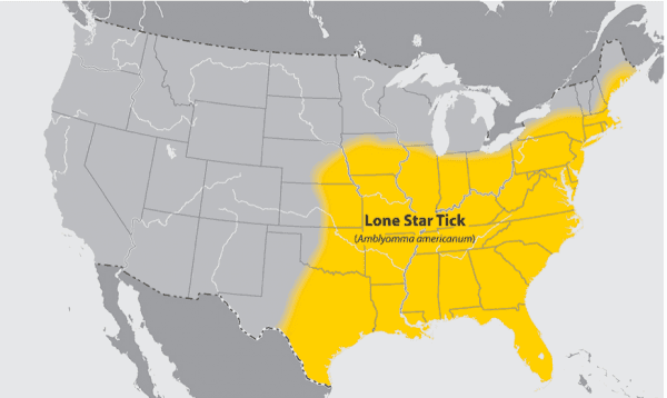 Range of the lone star tick. (CDC)