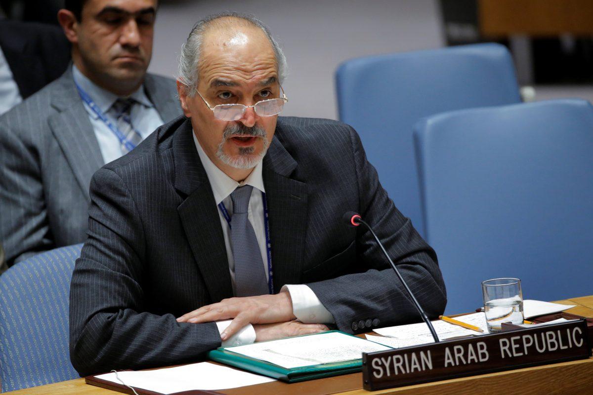 Syrian Ambassador to the U.N. Bashar Jaafari speaks during a meeting of the U.N. Security Council to vote on a bid to renew an international inquiry into chemical weapons attacks in Syria, during a meeting at UN headquarters in New York, U.S., Nov. 16, 2017. (REUTERS/Lucas Jackson)