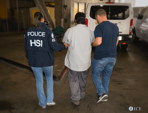 An MS-13 gang member is arrested during the Department of Homeland Security’s “Operation Raging Bull,” in Southern California on Nov. 9, 2017. (ICE)