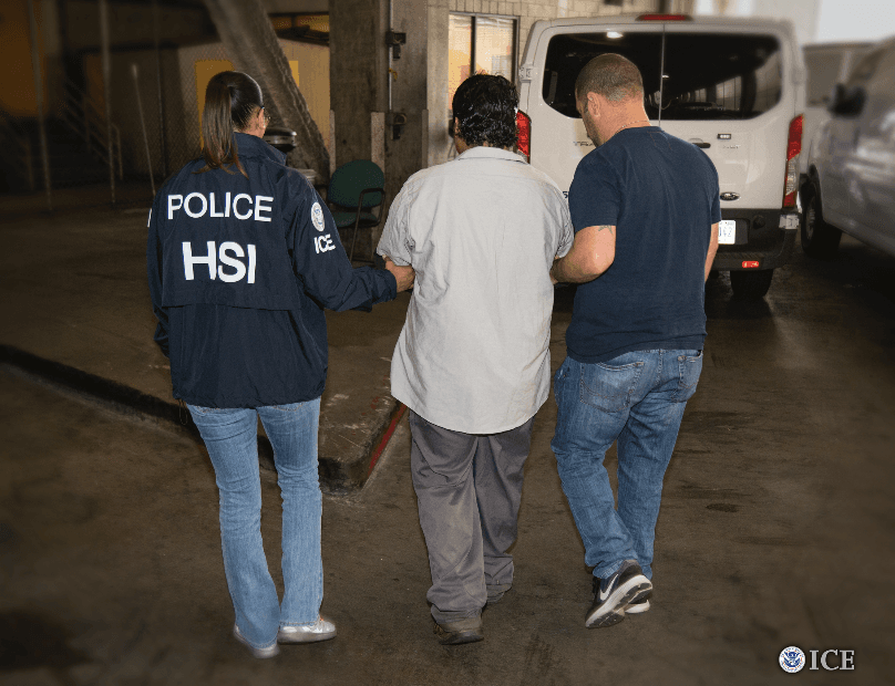 An MS-13 gang member is arrested during the Department of Homeland Security’s “Operation Raging Bull,” in Southern Calif., on Nov. 9, 2017. (ICE)