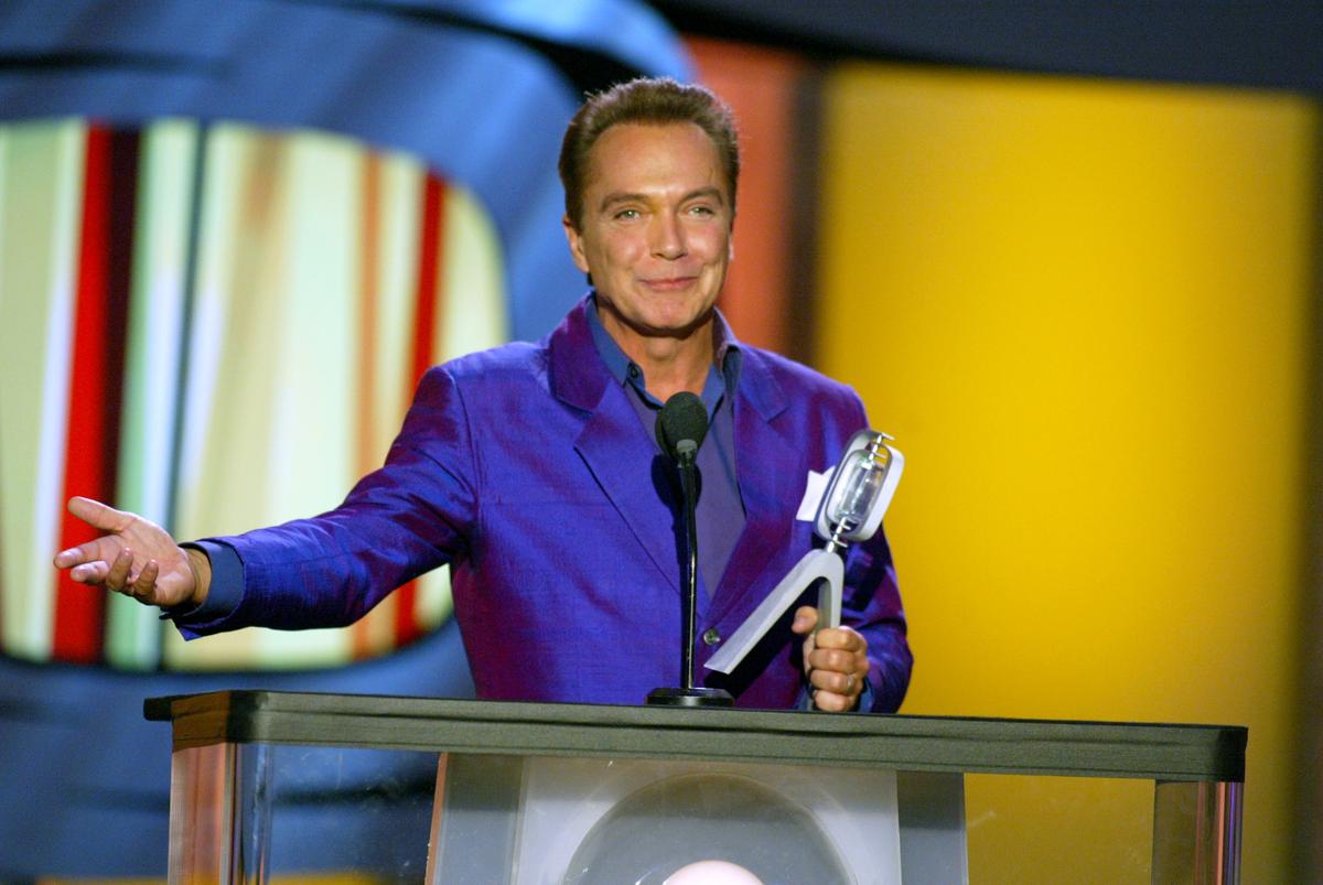 Actor David Cassidy accepts his Hippest Fashion Plate, Male award for "The Partridge Family" during the TV Land Awards 2003 at the Hollywood Palladium in Hollywood, Calif., on March 2, 2003. (Kevin Winter/Getty Images)