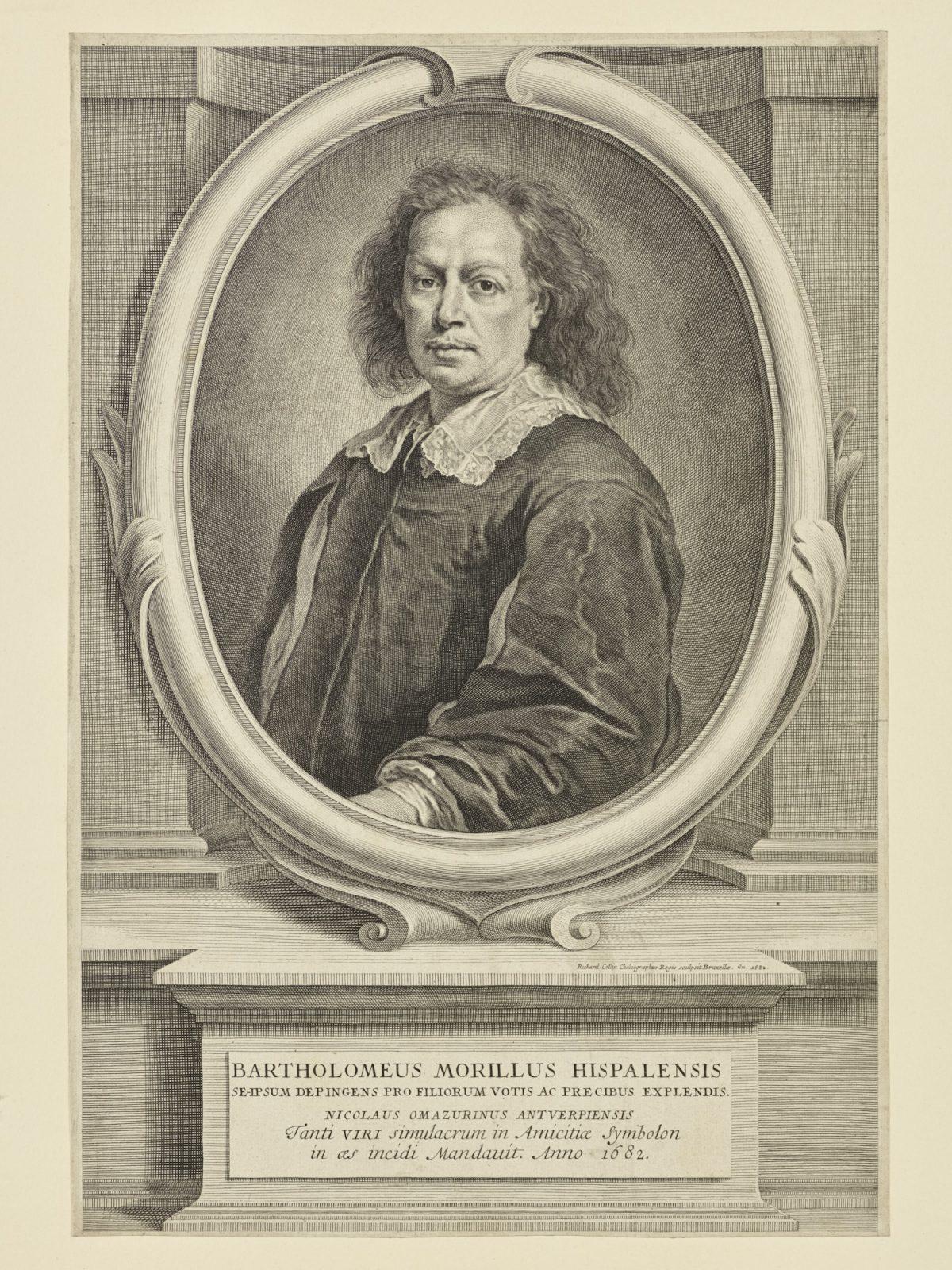 “Bartolomé Esteban Murillo,” after Bartolomé Esteban Murillo, 1682, by Richard Collin. Engraving on paper, 14 5/16 inches by 9 7/16 inches. Private collection, New York. (Michael Bodycomb)
