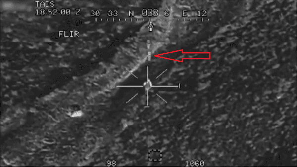 A Hellfire missile visible an instant before hitting an alleged Taliban terrorist. (U.S. Army)
