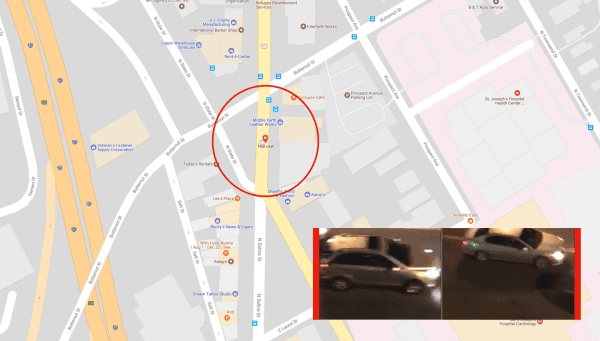 Earnest Collins was struck by a vehicle in the 300 block of North Salina Street in Syracuse, N.Y., around 1 a.m. Aug. 26, 2017. After the incident police issued two photographs of vehicles of interest in connection with the incident. (Screenshot Google Maps, Syracuse Police Department)