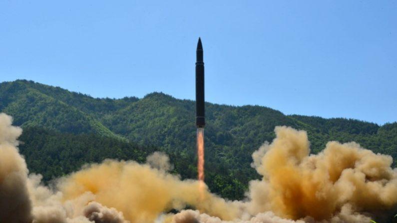 The intercontinental ballistic missile Hwasong-14 during its test in this undated photo released by North Korea's Korean Central News Agency (KCNA) in Pyongyang, North Korea, on July 5, 2017. (KCNA/via Reuters)
