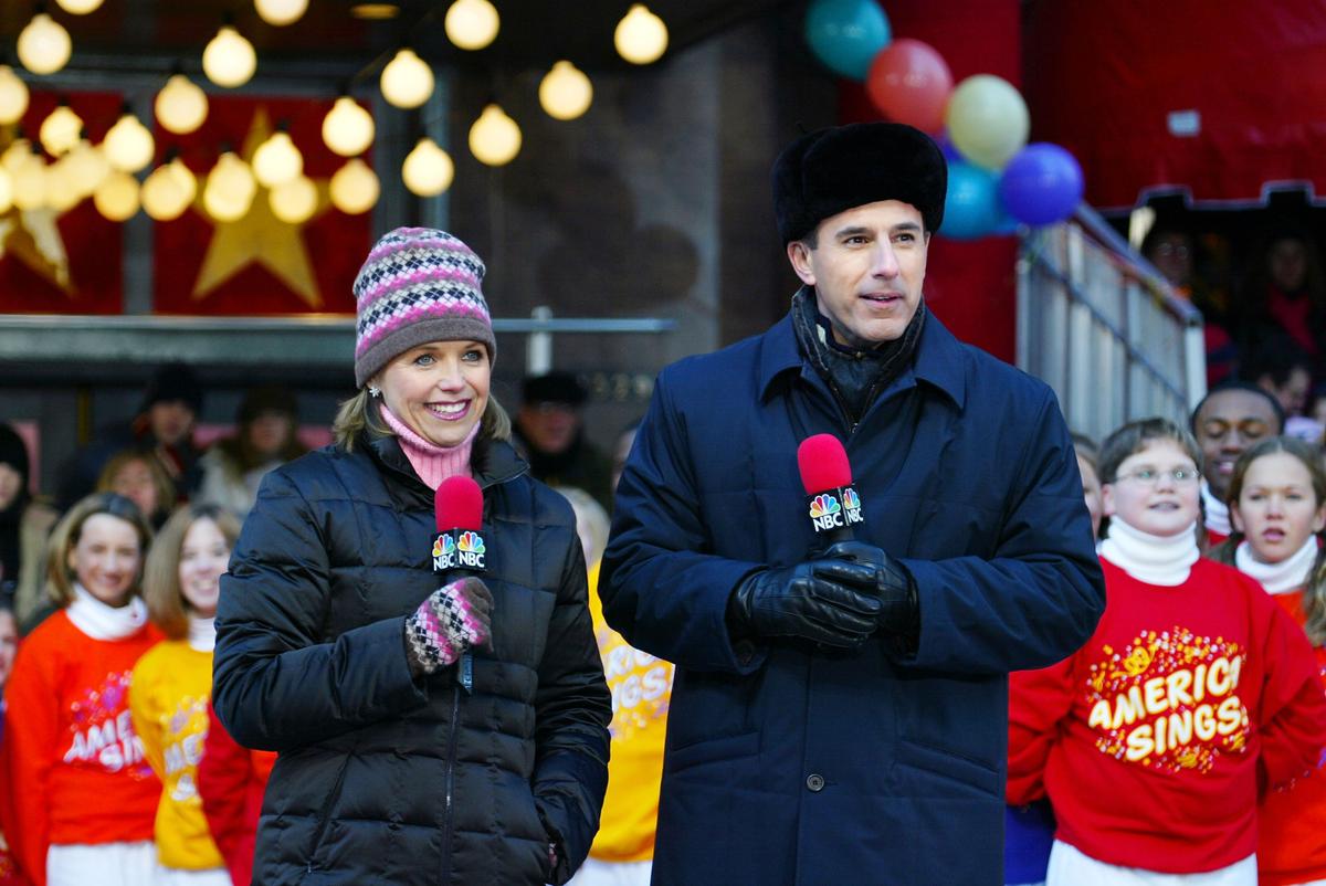 Katie Couric and Matt Lauer from NBC's "Today" show appear at the 76th Annual Macy's Thanksgiving Day Parade in Herald Square Nov. 28, 2002 in New York City. (Matthew Peyton/Getty Images)