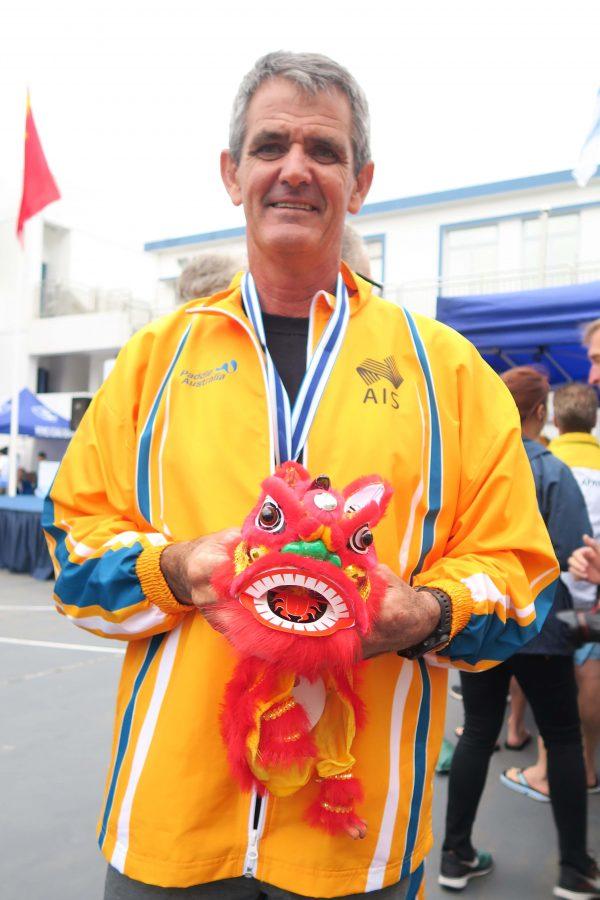 Mike Mills-Thom who obtained the gold medal in the Master Category (Aged 50-54). at the ICF Canoe Ocean Racing World Championships 2017, held in Hong Kong on Nov 18 and 19. (T M Chan)