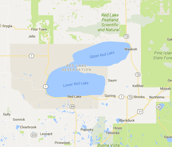 Upper Red Lake, Minnesota, where the two anglers went missing. (Screenshot via Google Maps)
