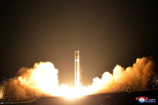 North Korea’s Hwasong-15 ICBM launched on Nov. 28, 2017. North Korea claims the missile is capable of carrying a miniaturized nuclear warhead. (Reuters/KCNA)