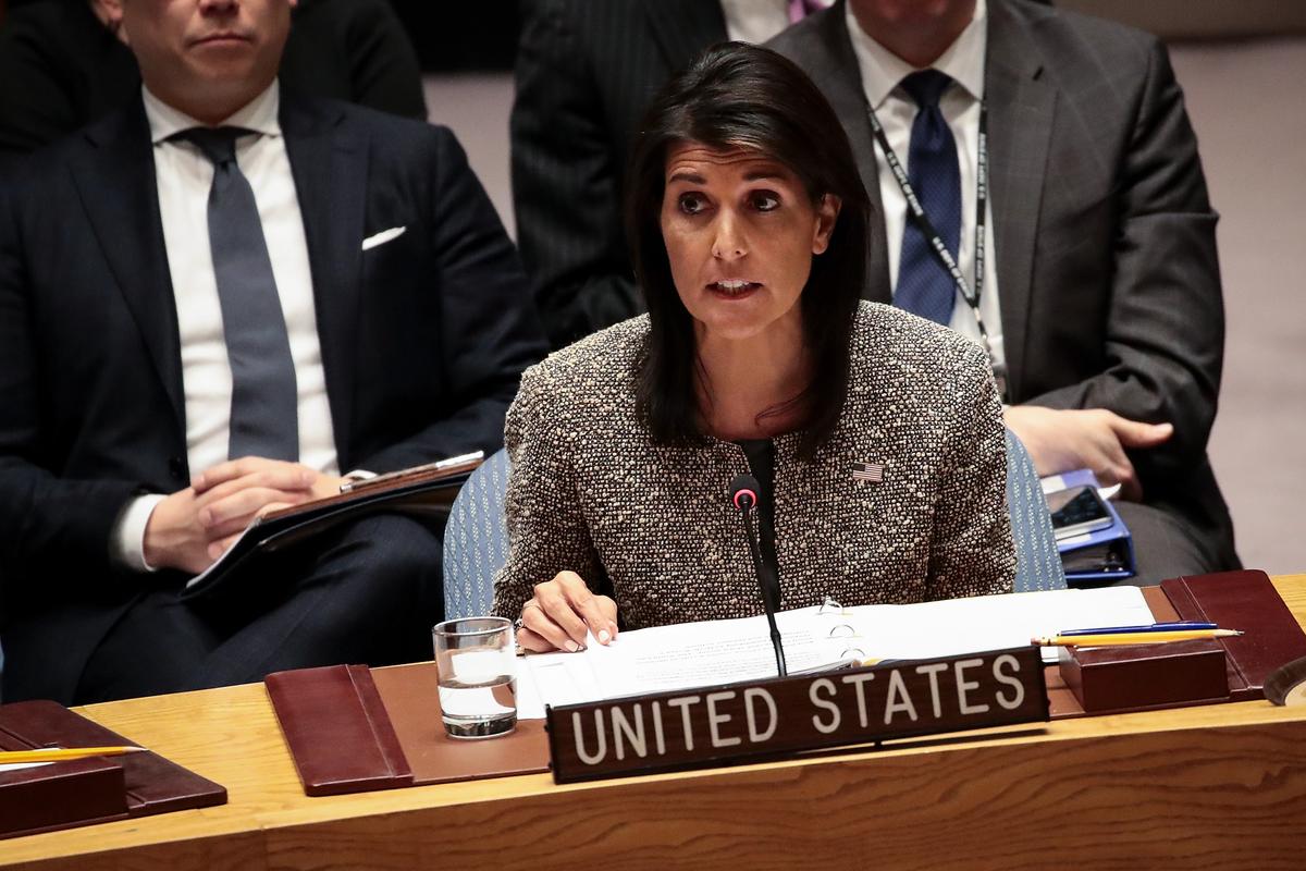 Nikki Haley, U.S. ambassador to the United Nations, speaks during an emergency meeting of the United Nations Security Council concerning North Korea's nuclear ambitions, at the United Nations headquarters in New York City on Nov. 29, 2017. (Drew Angerer/Getty Images)