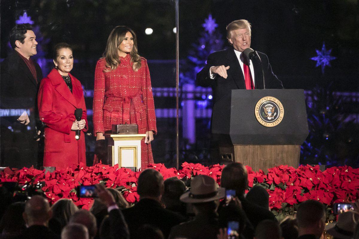 President Donald Trump and First Lady Melania Trump arrive at the 95th annual National Christmas Tree Lighting at the White House Ellipse in Washington on Nov. 30, 2017. (Samira Bouaou/The Epoch Times)