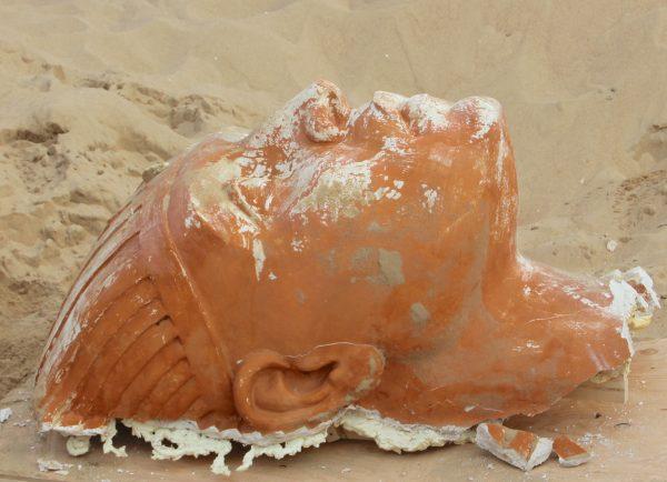 The head of a 1923 movie prop sphinx statue in Guadalupe-Nipomo Dunes, Calif. (Dunes Center)