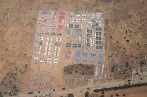 An aerial view of the 250 Housing Estate camp on the road between Maiduguri and the town of Bama in northeast Nigeria, November 23, 2017. Picture taken November 23, 2017. (Reuters/Paul Carsten)