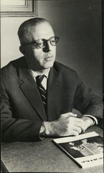 Dimitar Dimov as chair of the Association of Bulgarian Writers, in 1964. (National Museum of Bulgarian Literature)