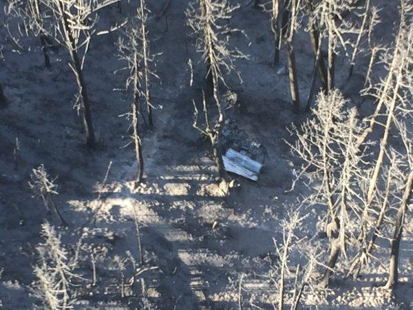 An aerial view of a burned cabin a Utah survivalist built in anticipation of an apocalypse on public land. (Iron County Sheriff’s Office)