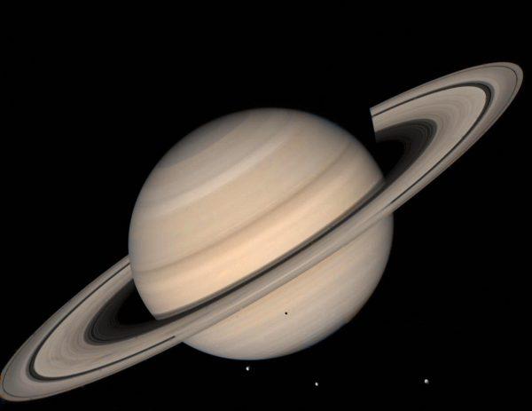 This Aug. 1998 NASA file image shows a true color photo of Saturn assembled from Voyager 2 spacecraft.